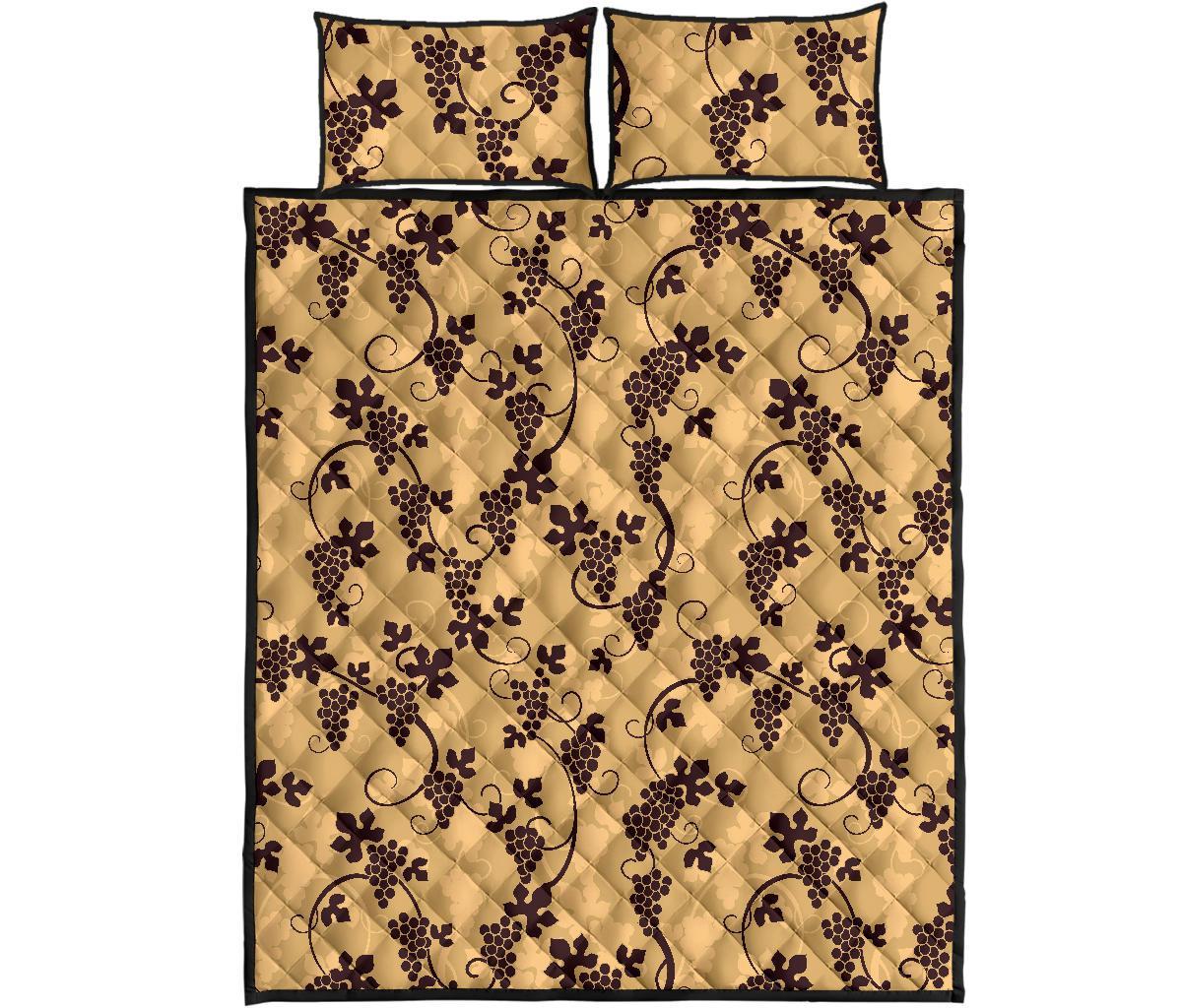 Wine Grape Pattern Print Bed Set Quilt-grizzshop