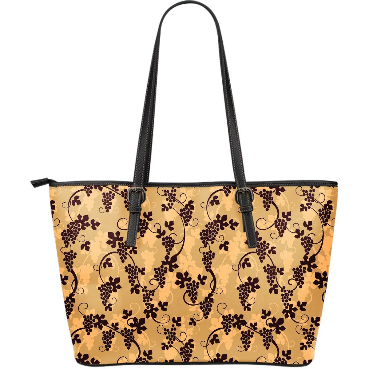 Wine Grape Pattern Print Leather Tote Bag-grizzshop