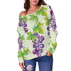 Wine Grape Print Pattern Women Off Shoulder Sweatshirt-grizzshop