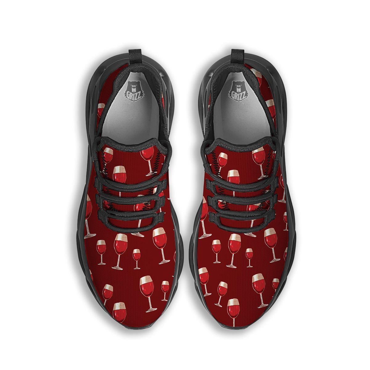 Wine Red Print Pattern Black Running Shoes-grizzshop
