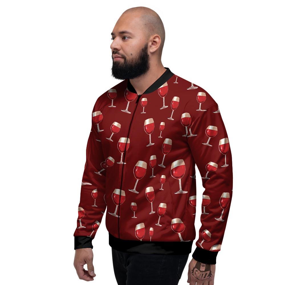 Wine Red Print Pattern Men's Bomber Jacket-grizzshop