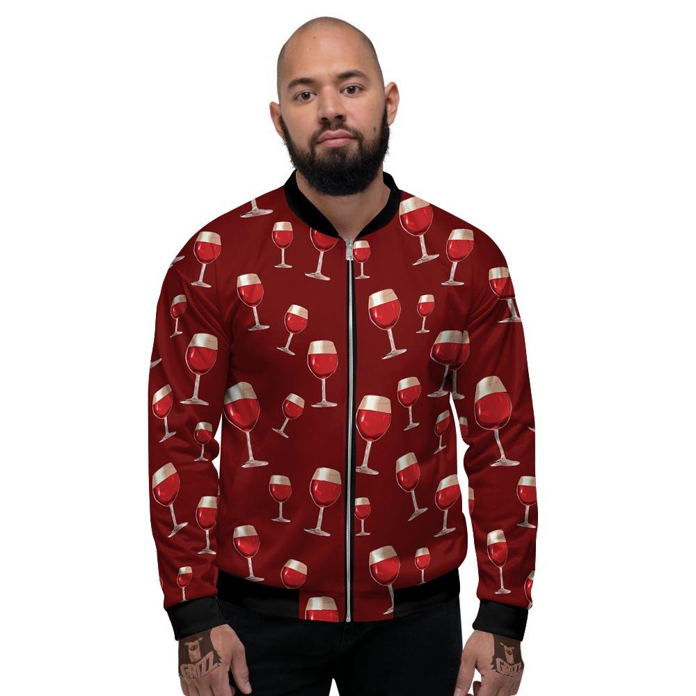 Wine Red Print Pattern Men's Bomber Jacket-grizzshop