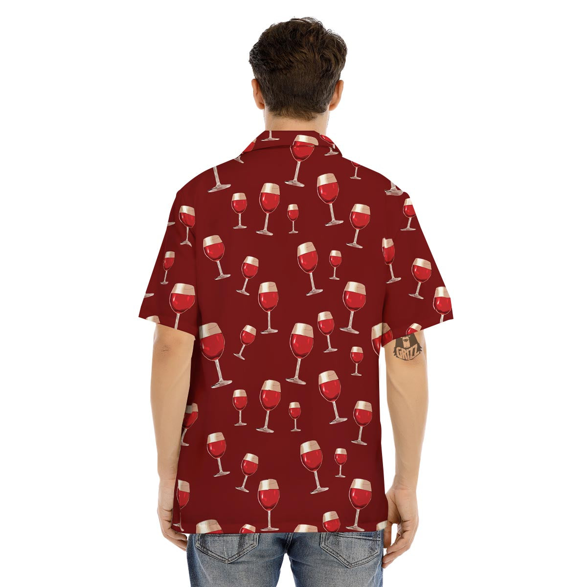 Wine Red Print Pattern Men's Hawaiian Shirt-grizzshop