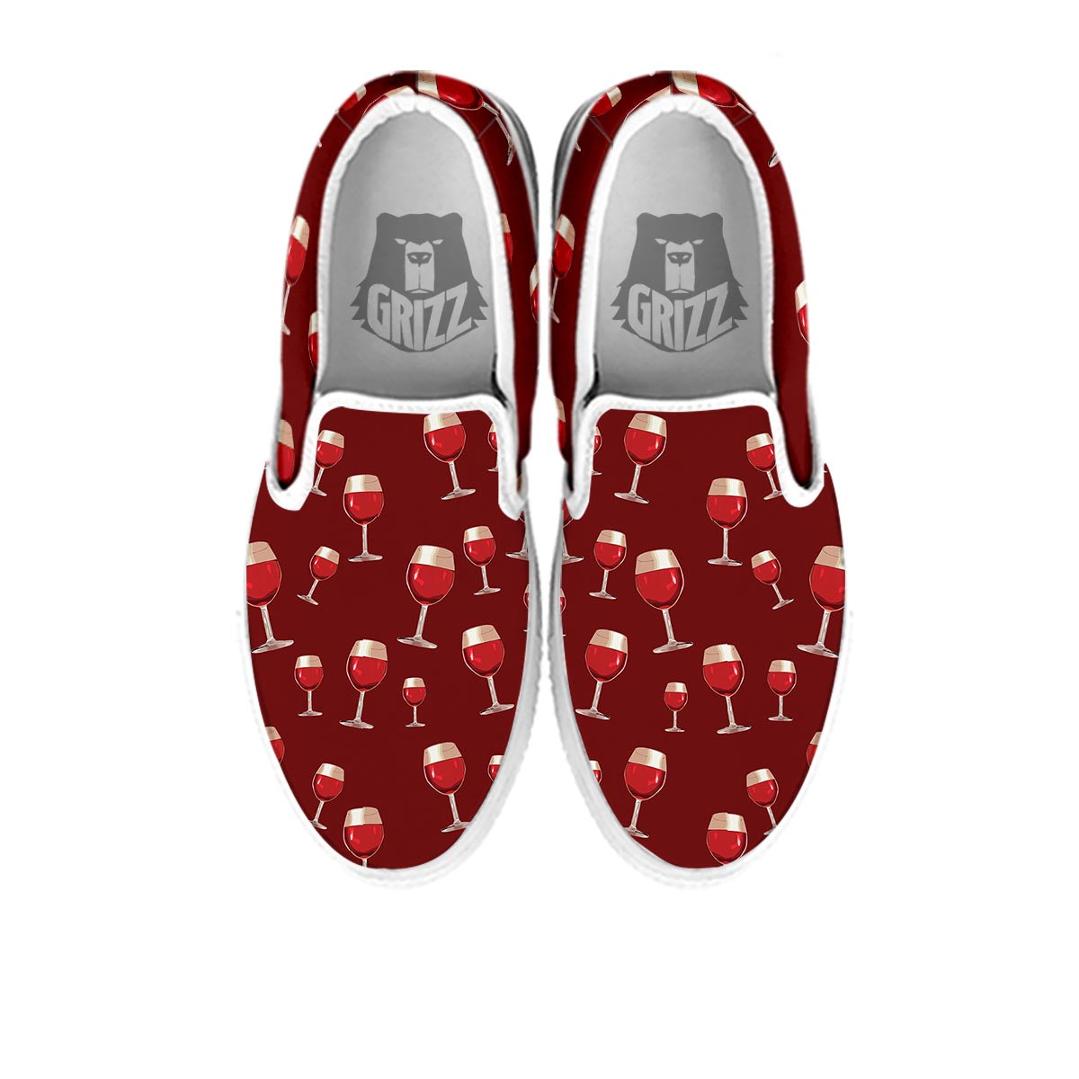 Wine Red Print Pattern White Slip On Shoes-grizzshop