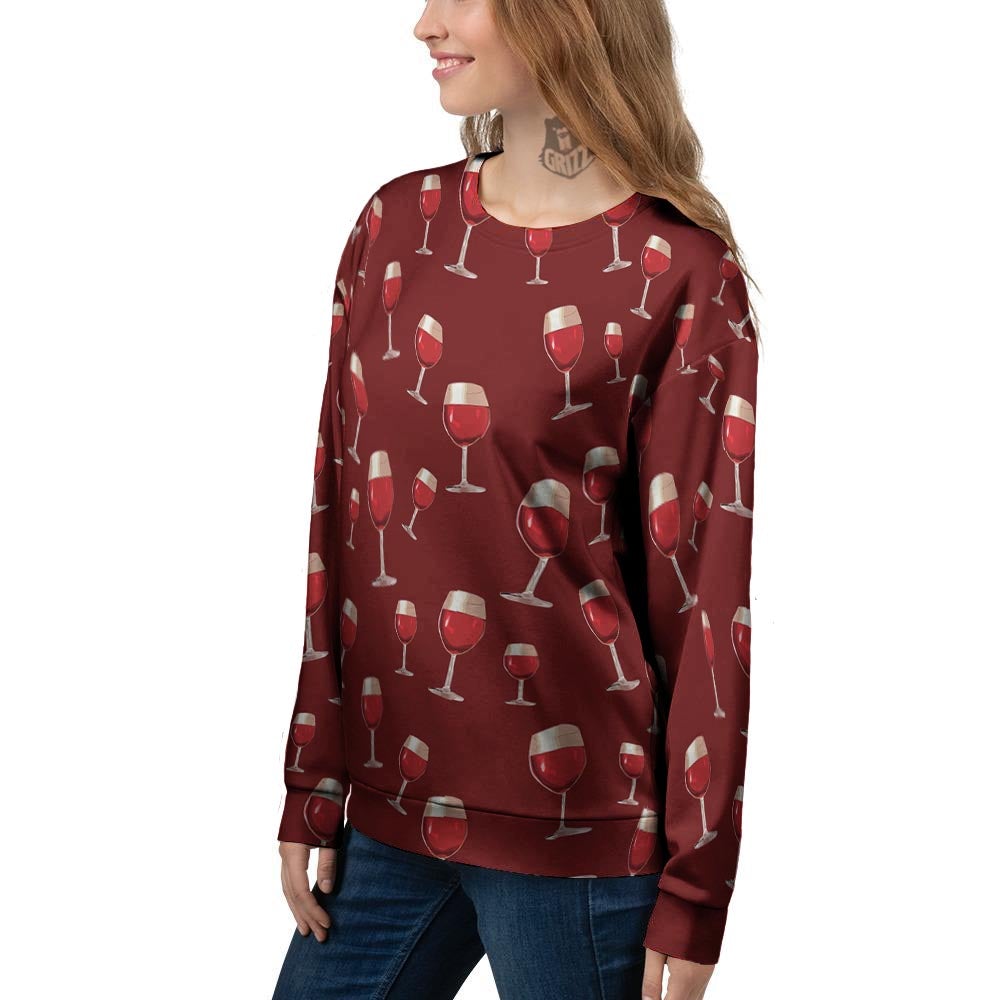 Wine Red Print Pattern Women's Sweatshirt-grizzshop