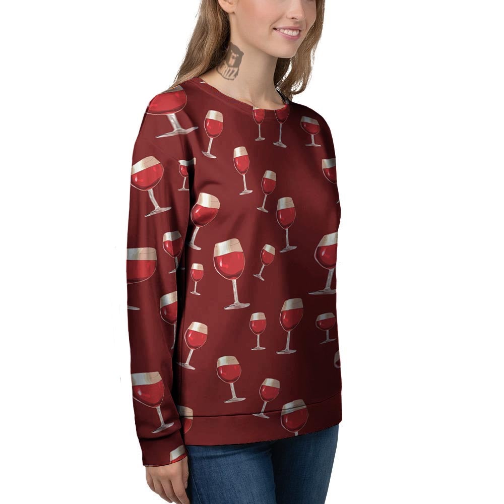 Wine Red Print Pattern Women's Sweatshirt-grizzshop