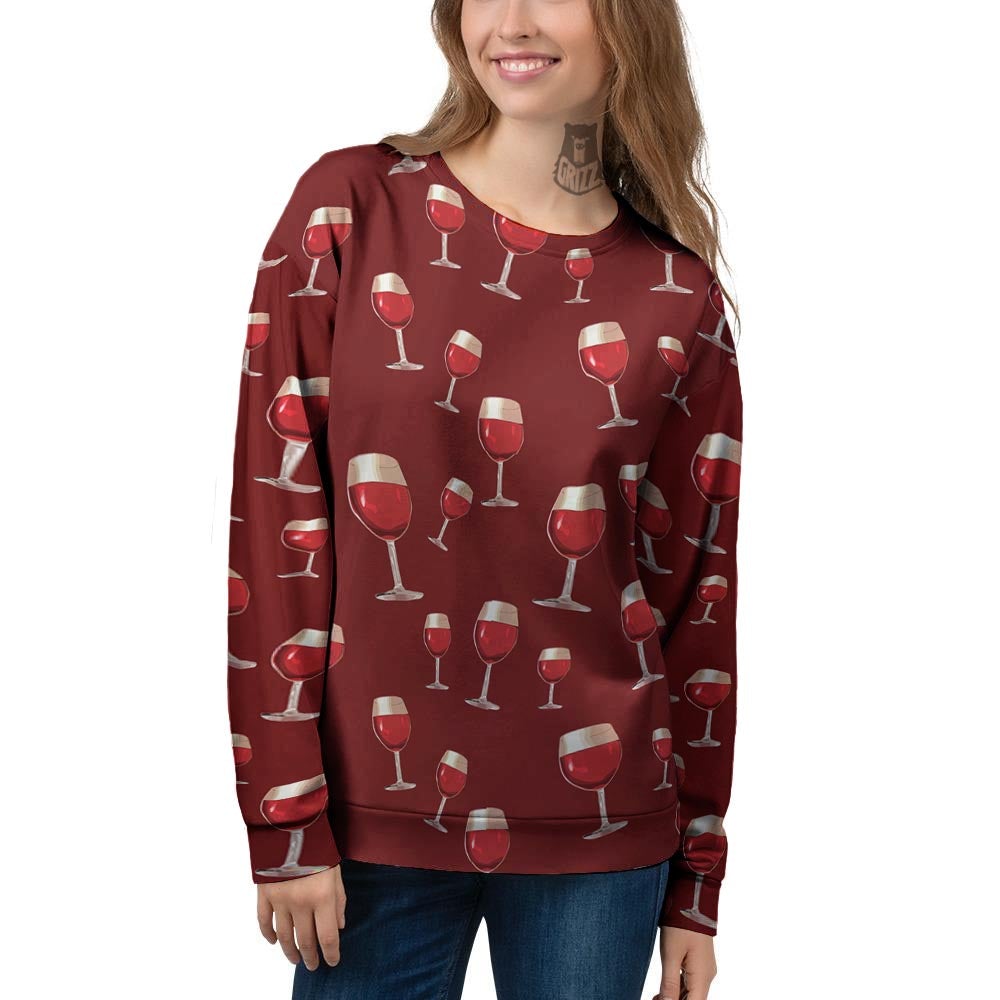 Wine Red Print Pattern Women's Sweatshirt-grizzshop