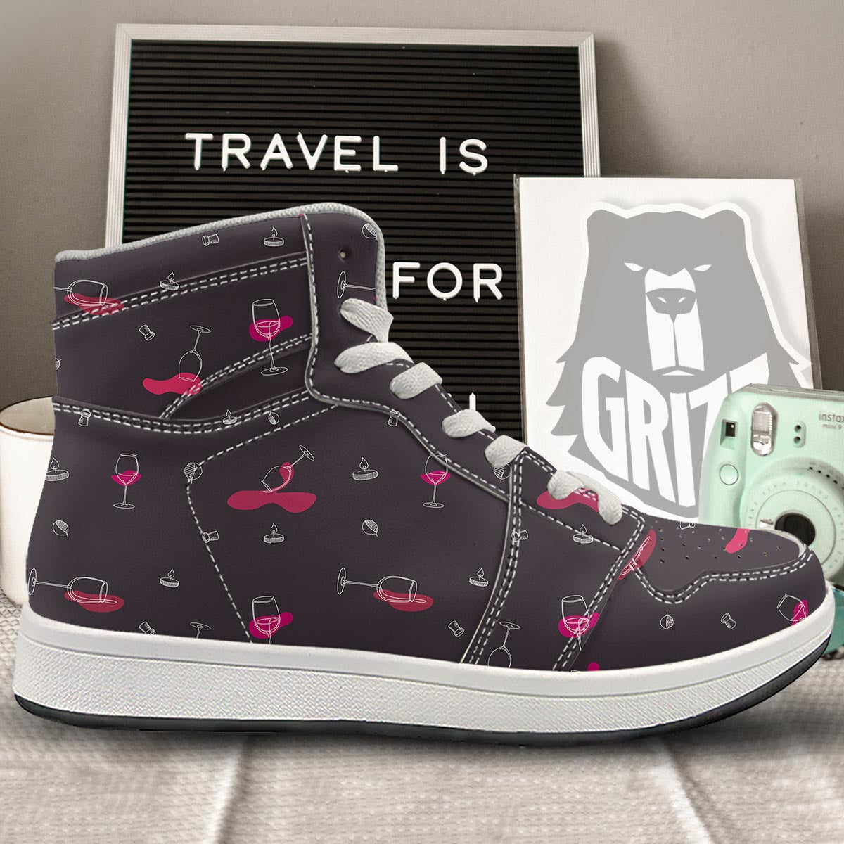 Wine Splash Print Pattern High Top Sneakers-grizzshop