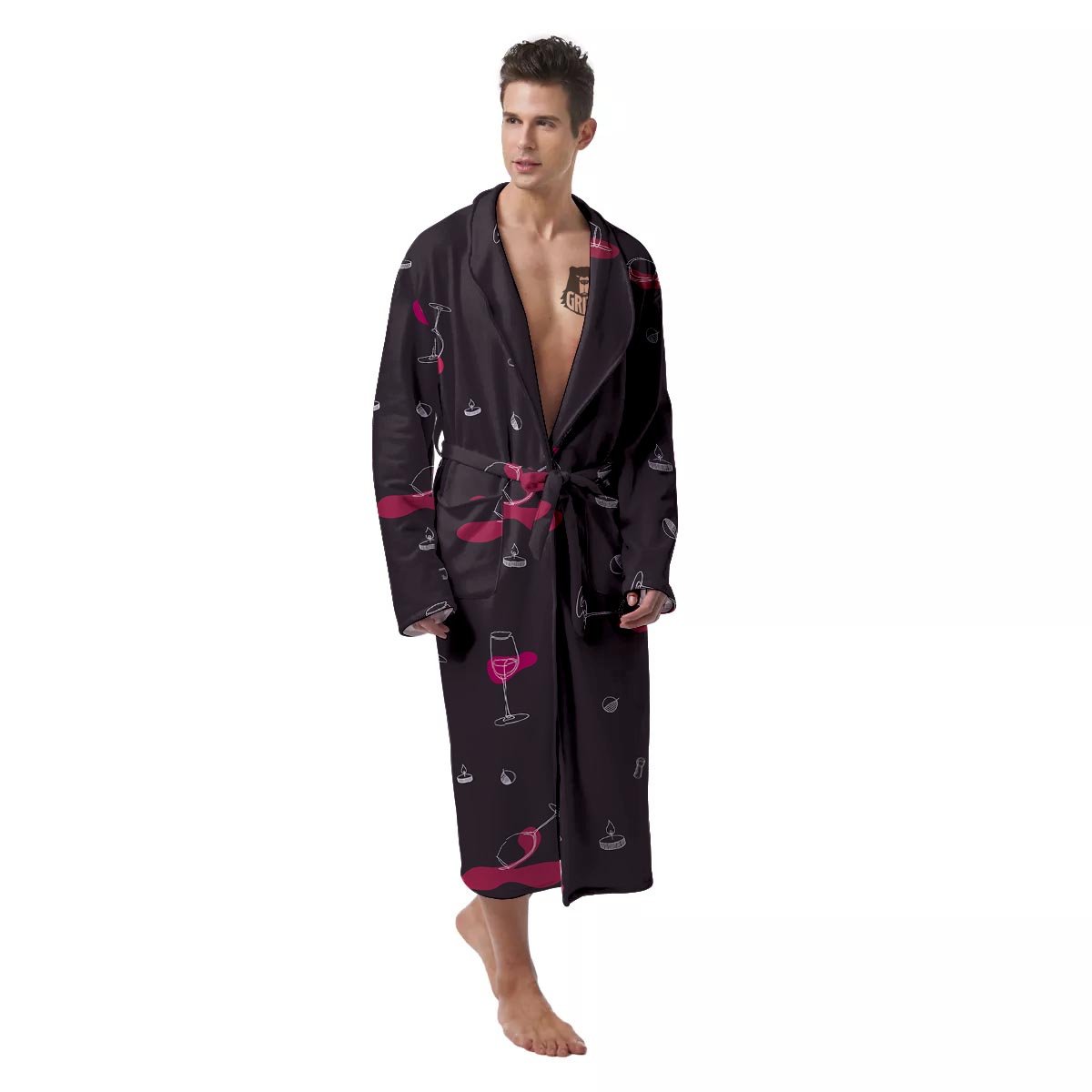Wine Splash Print Pattern Men's Robe-grizzshop