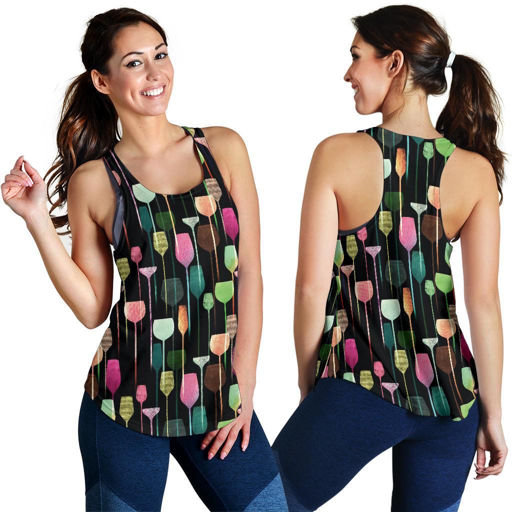 Wine Glass Pattern Print Racerback Tank Tops-grizzshop