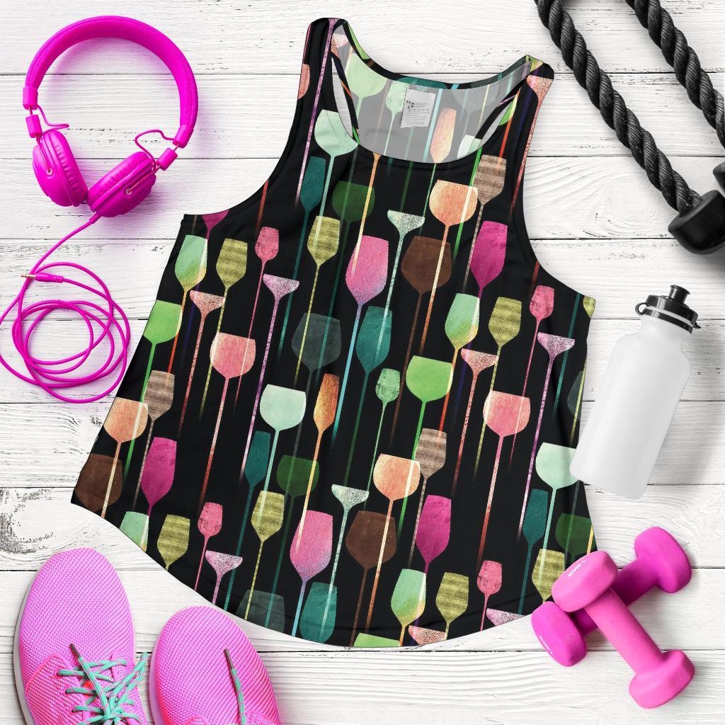 Wine Glass Pattern Print Racerback Tank Tops-grizzshop