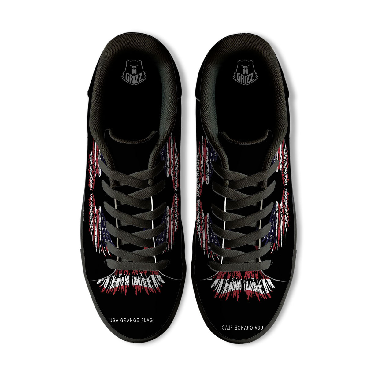 Wing Flag American Print Black Low Top Sneakers-grizzshop