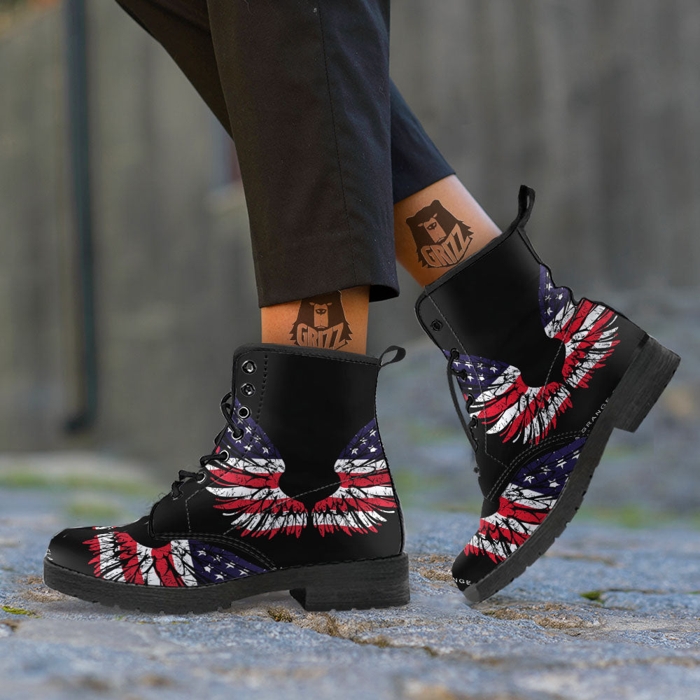 Wing Flag American Print Leather Boots-grizzshop