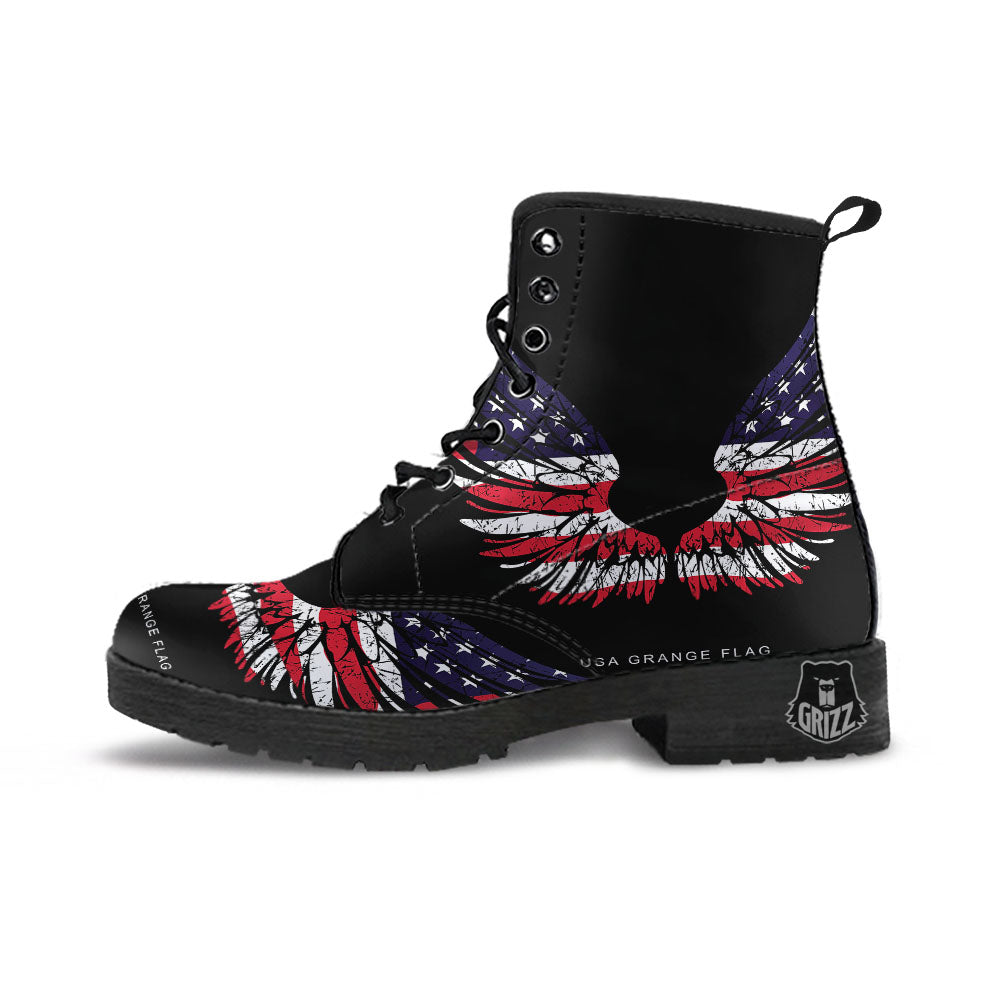 Wing Flag American Print Leather Boots-grizzshop