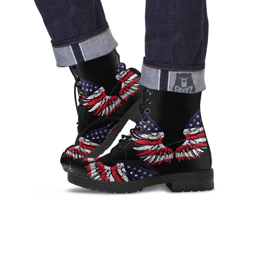 Wing Flag American Print Leather Boots-grizzshop