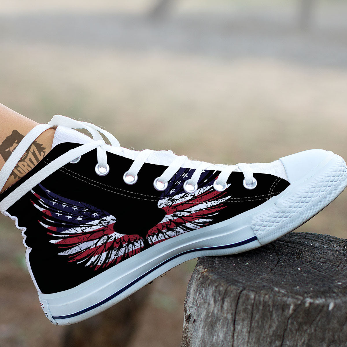 Wing Flag American Print White High Top Shoes-grizzshop