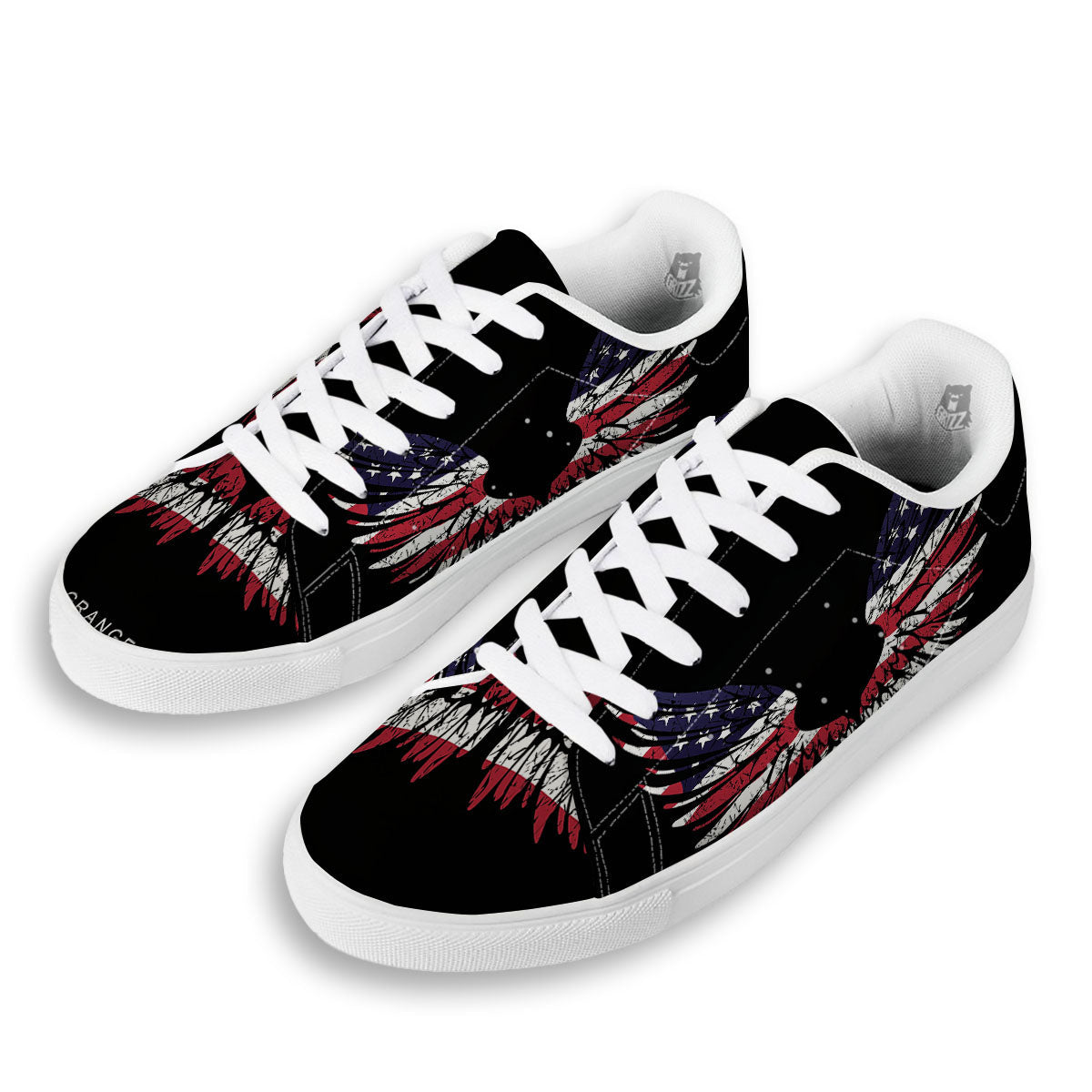 Wing Flag American Print White Low Top Sneakers-grizzshop