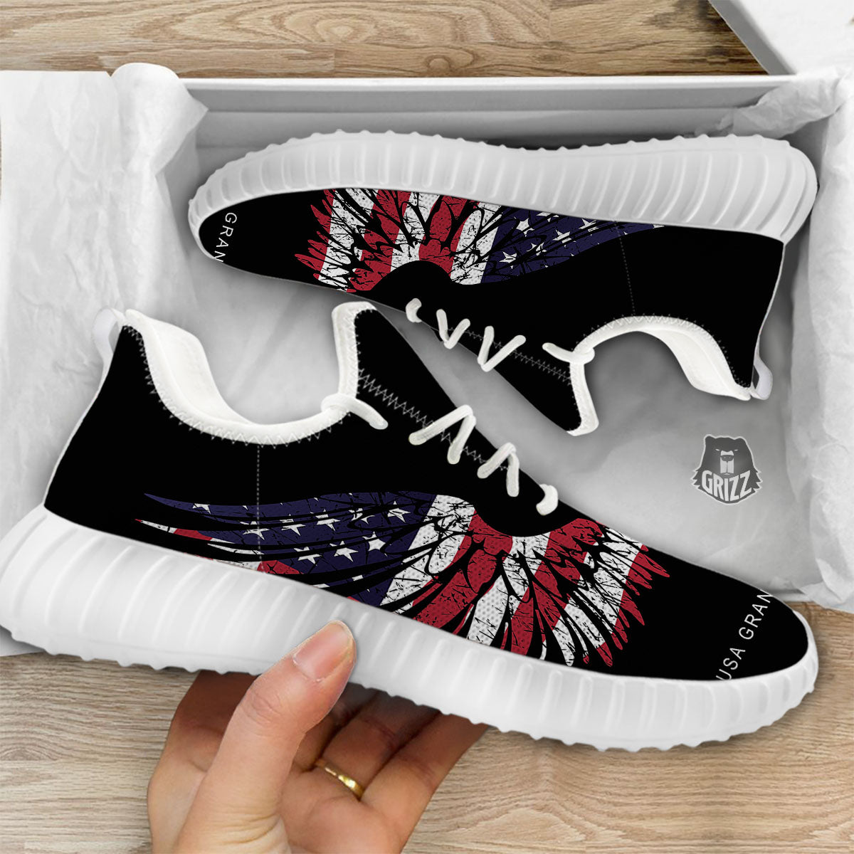 Wing Flag American Print White Walking Shoes-grizzshop