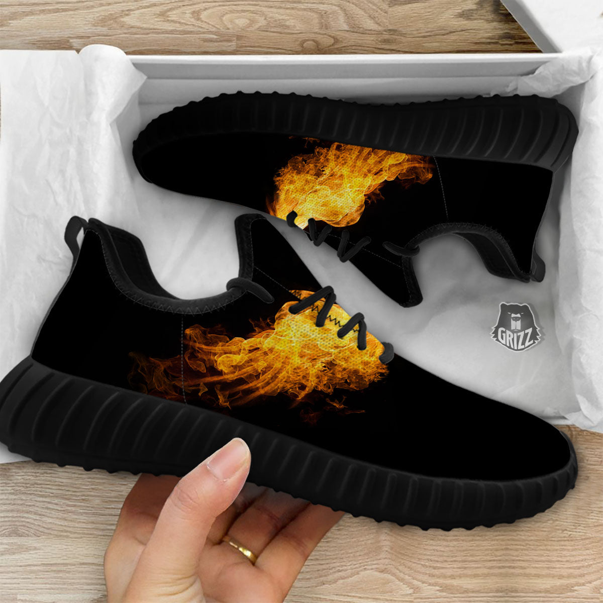 Wings Flame Print Black Walking Shoes-grizzshop