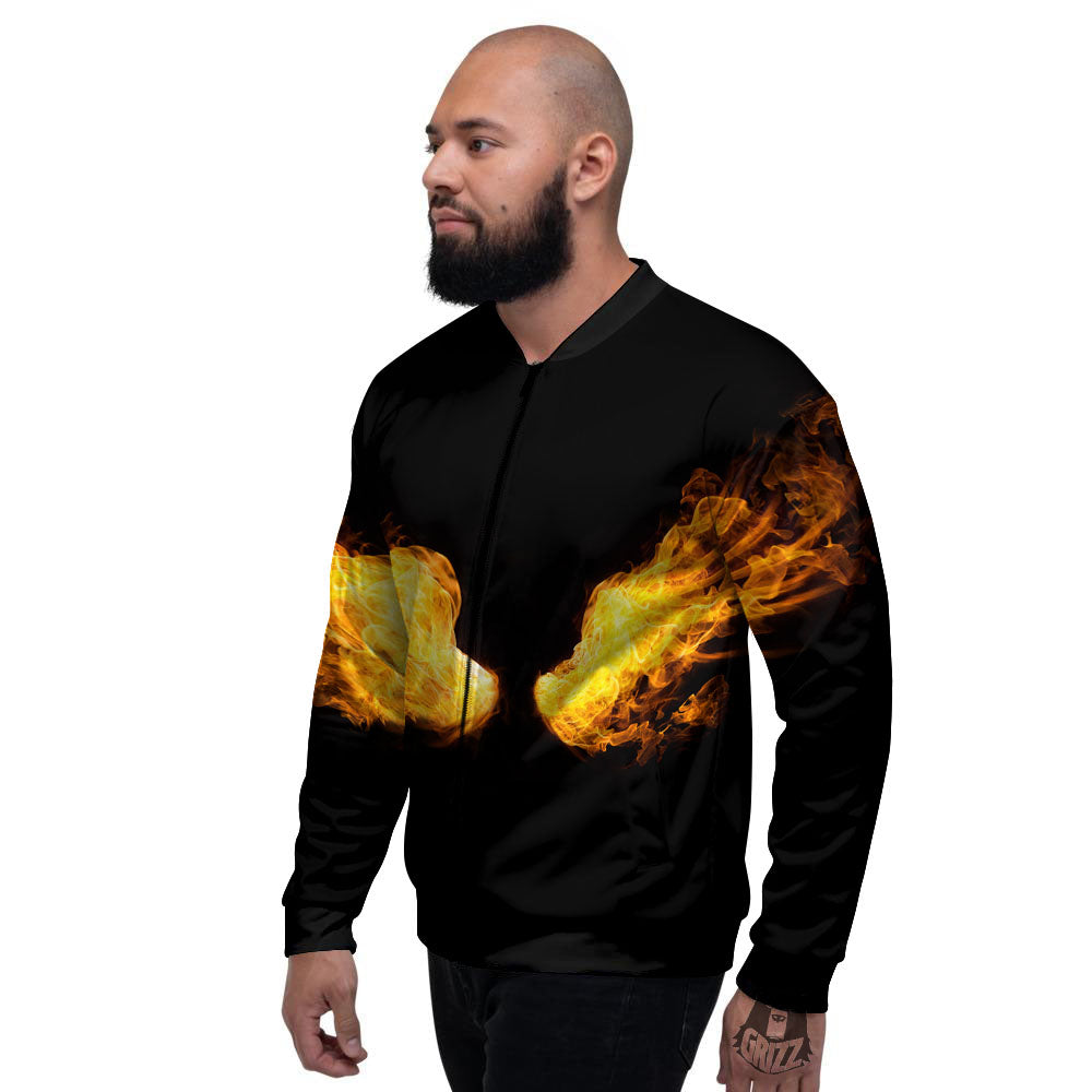 Wings Flame Print Men's Bomber Jacket-grizzshop