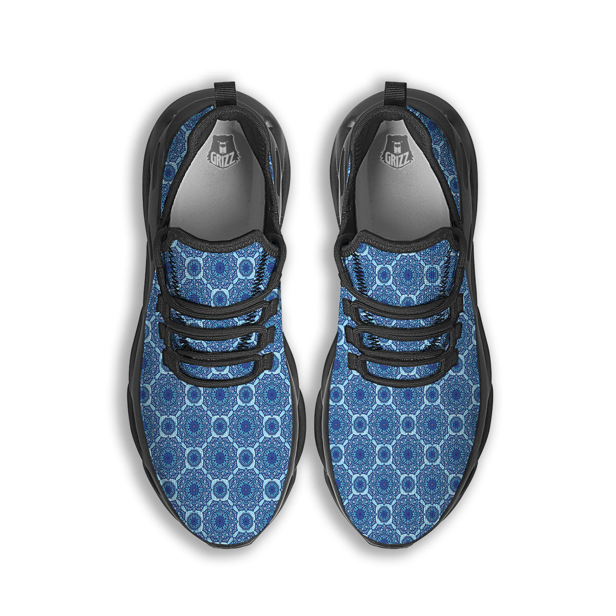 Winter Mandala Blue Print Black Running Shoes-grizzshop