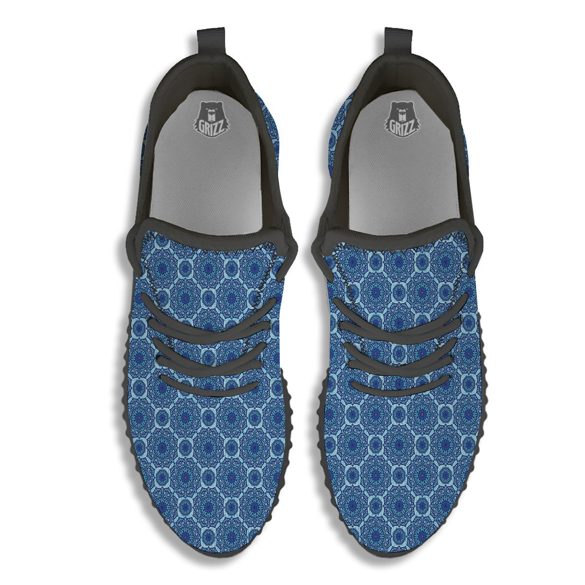 Winter Mandala Blue Print Black Walking Shoes-grizzshop