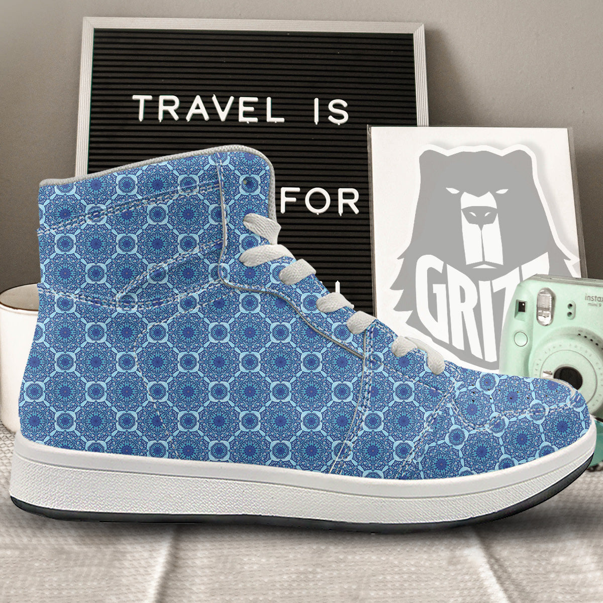 Winter Mandala Blue Print High Top Sneakers-grizzshop