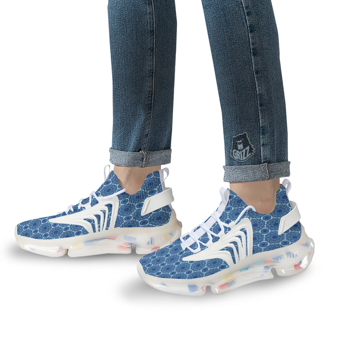 Winter Mandala Blue Print White Gym Shoes-grizzshop