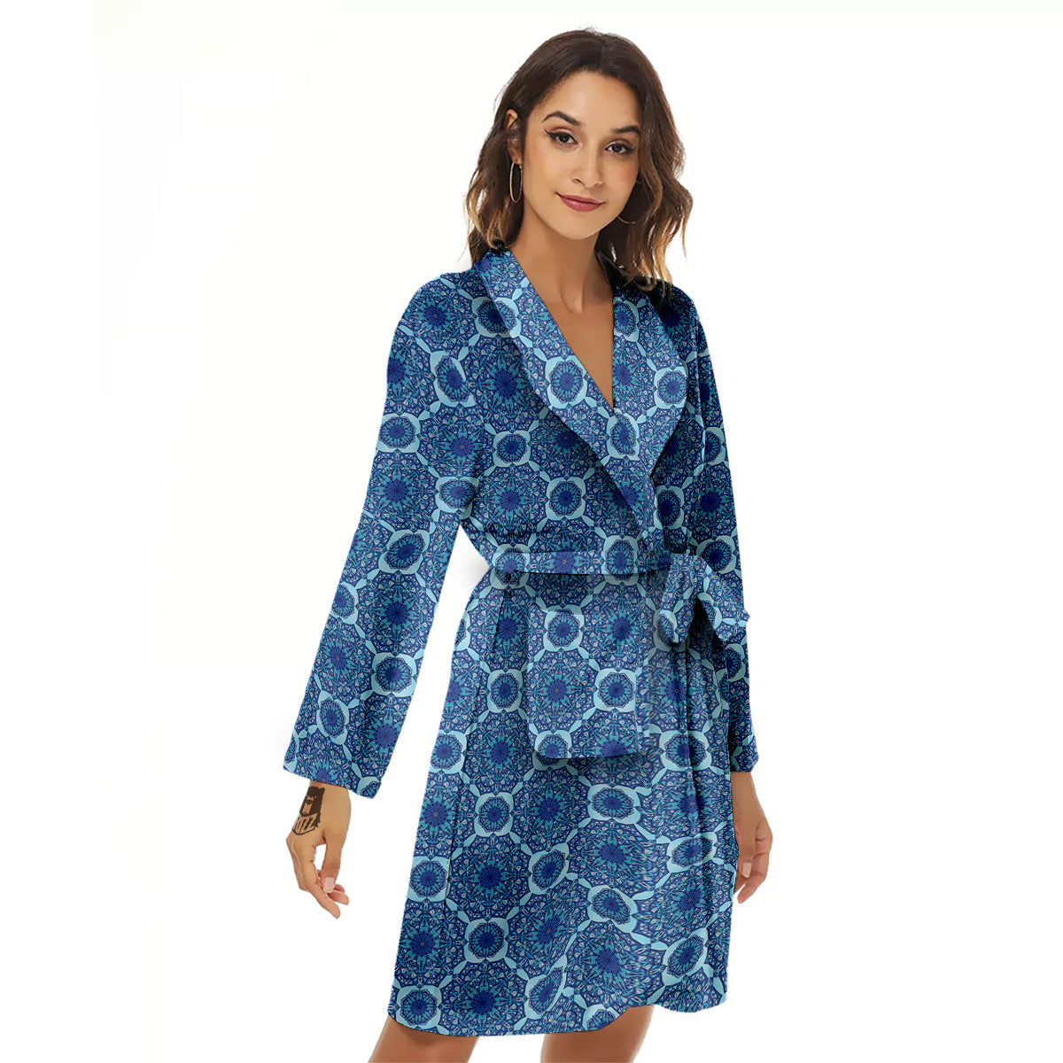 Winter Mandala Blue Print Women's Robe-grizzshop