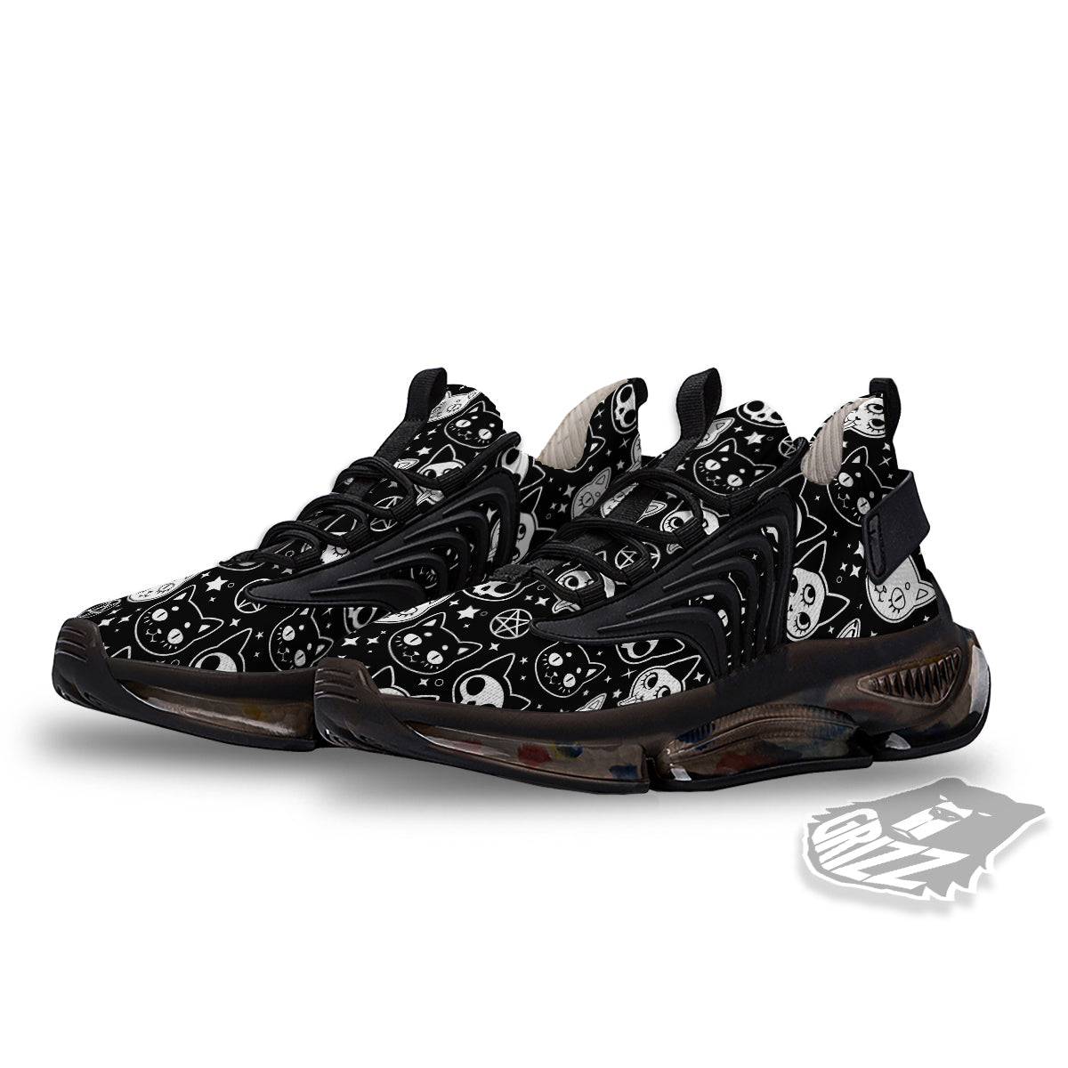 Witch And Ghost Black White Print Pattern Black Gym Shoes-grizzshop