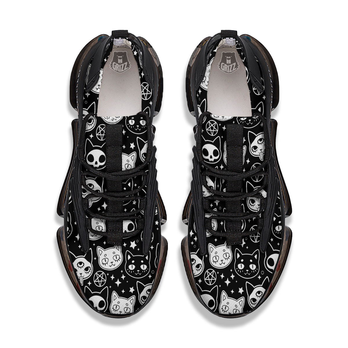 Witch And Ghost Black White Print Pattern Black Gym Shoes-grizzshop