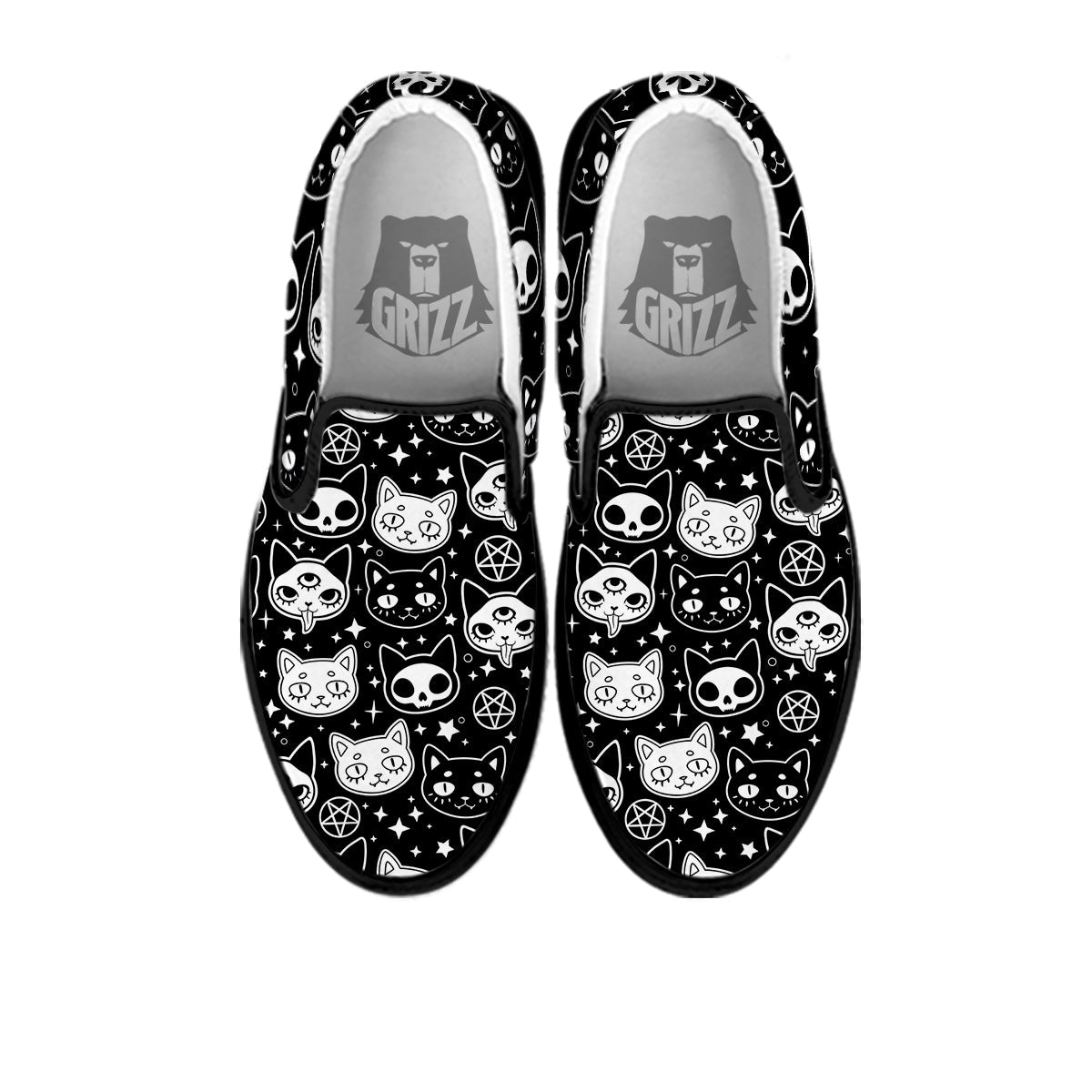 Witch And Ghost Black White Print Pattern Black Slip On Shoes-grizzshop