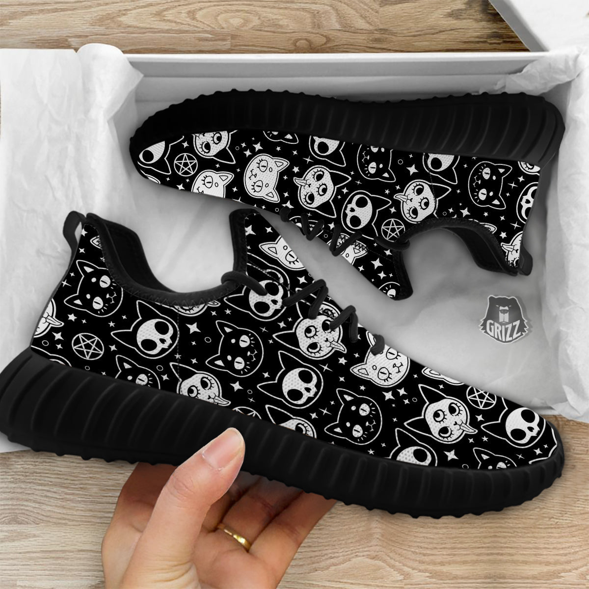 Witch And Ghost Black White Print Pattern Black Walking Shoes-grizzshop