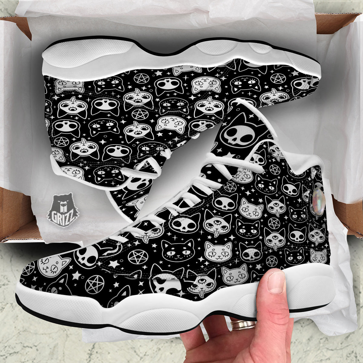 Witch And Ghost Black White Print Pattern White Basketball Shoes-grizzshop