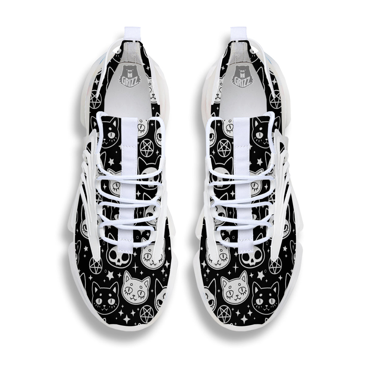 Witch And Ghost Black White Print Pattern White Gym Shoes-grizzshop
