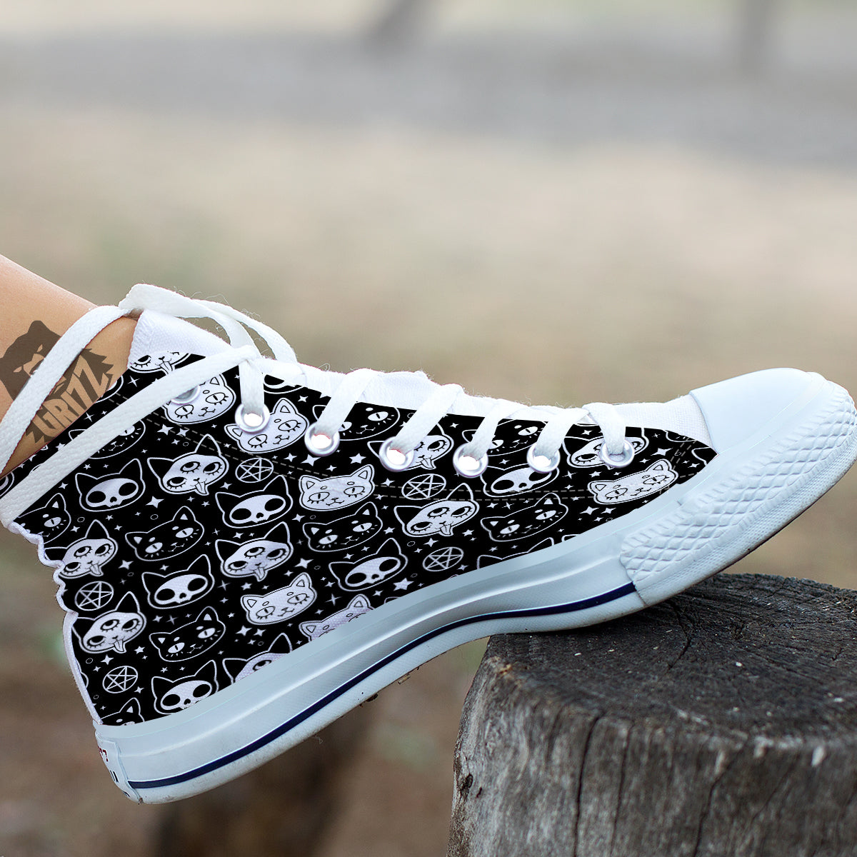 Witch And Ghost Black White Print Pattern White High Top Shoes-grizzshop