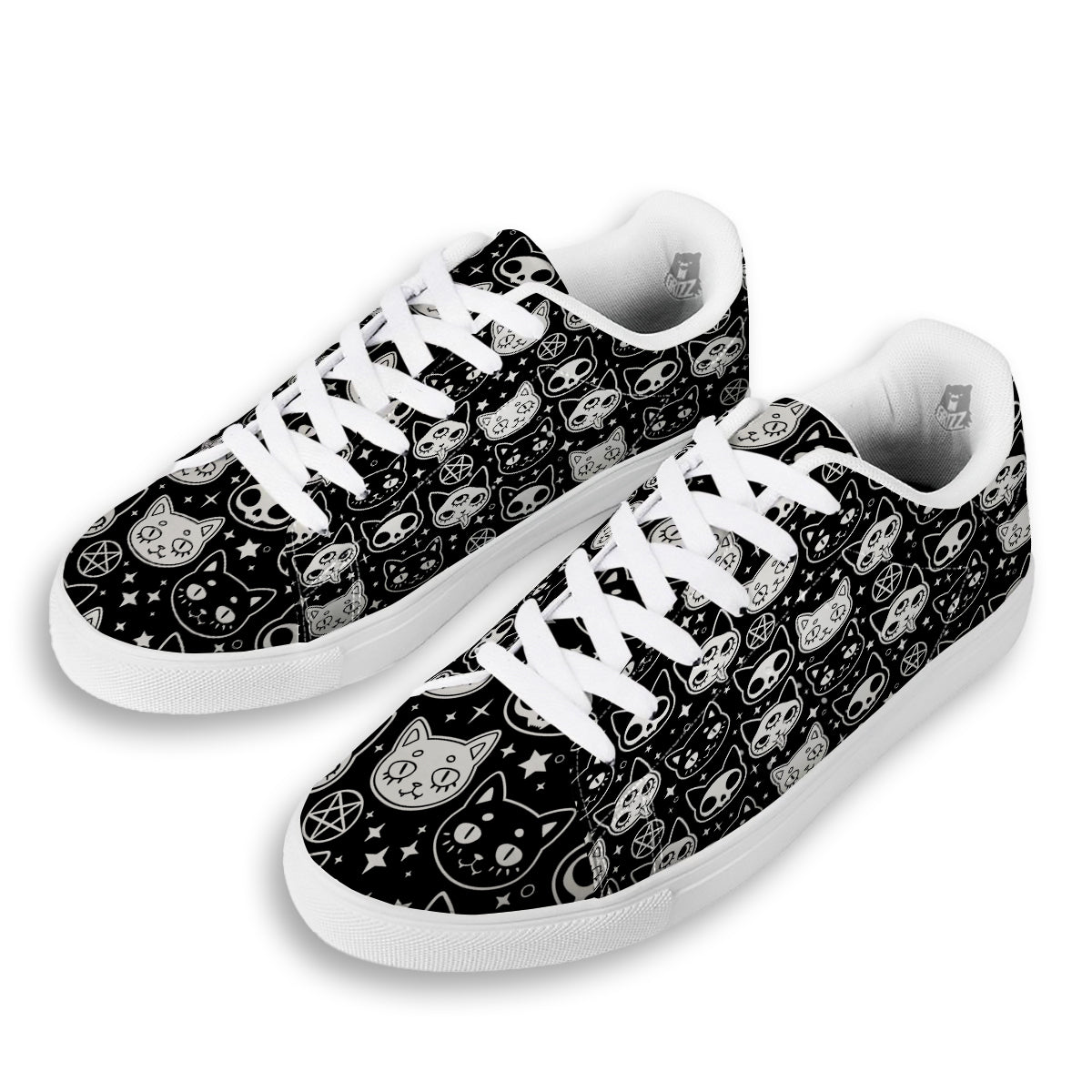 Witch And Ghost Black White Print Pattern White Low Top Sneakers-grizzshop