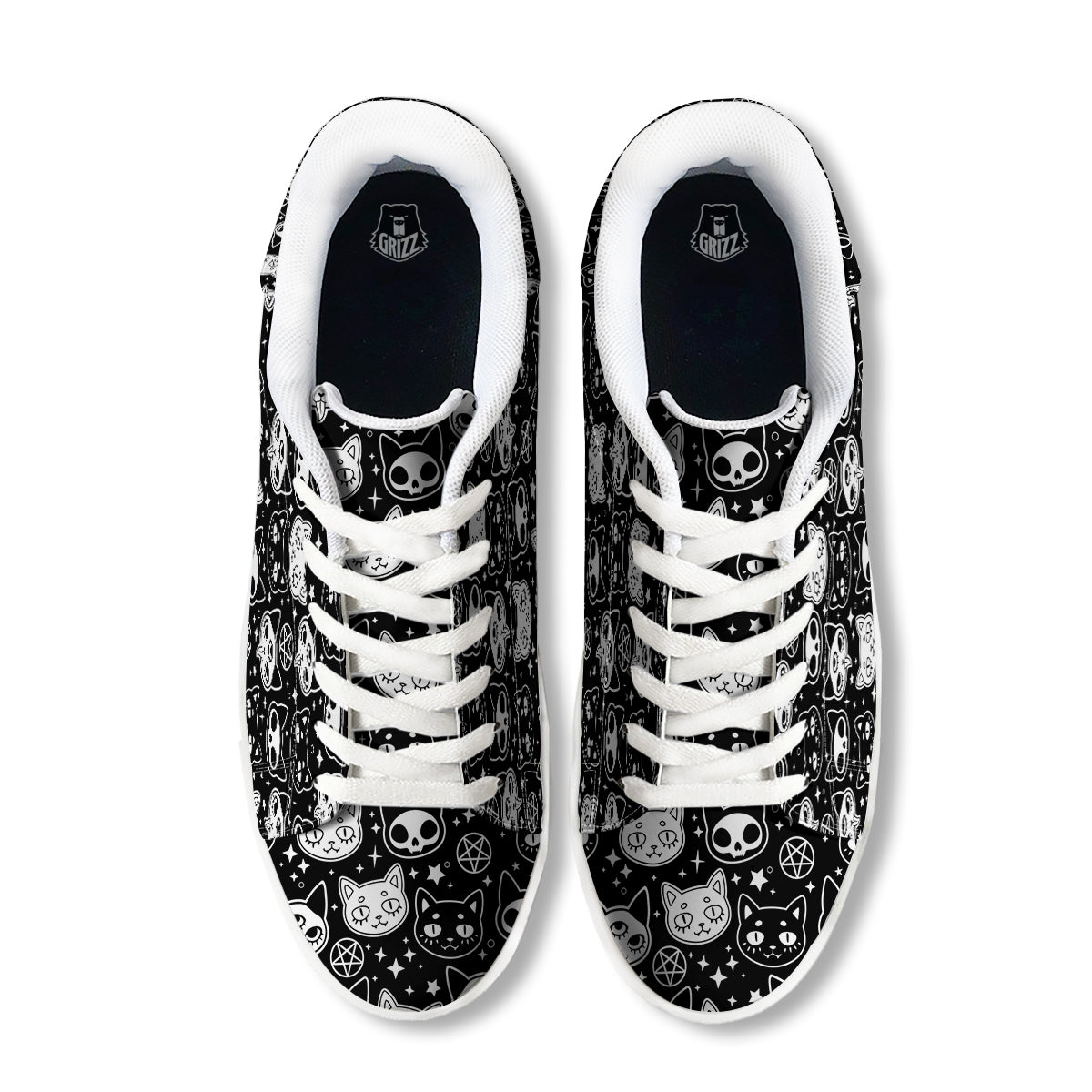 Witch And Ghost Black White Print Pattern White Low Top Sneakers-grizzshop