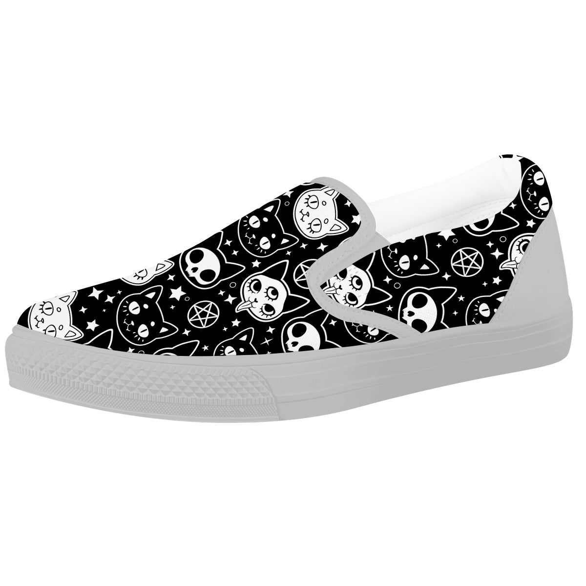 Witch And Ghost Black White Print Pattern White Slip On Shoes-grizzshop