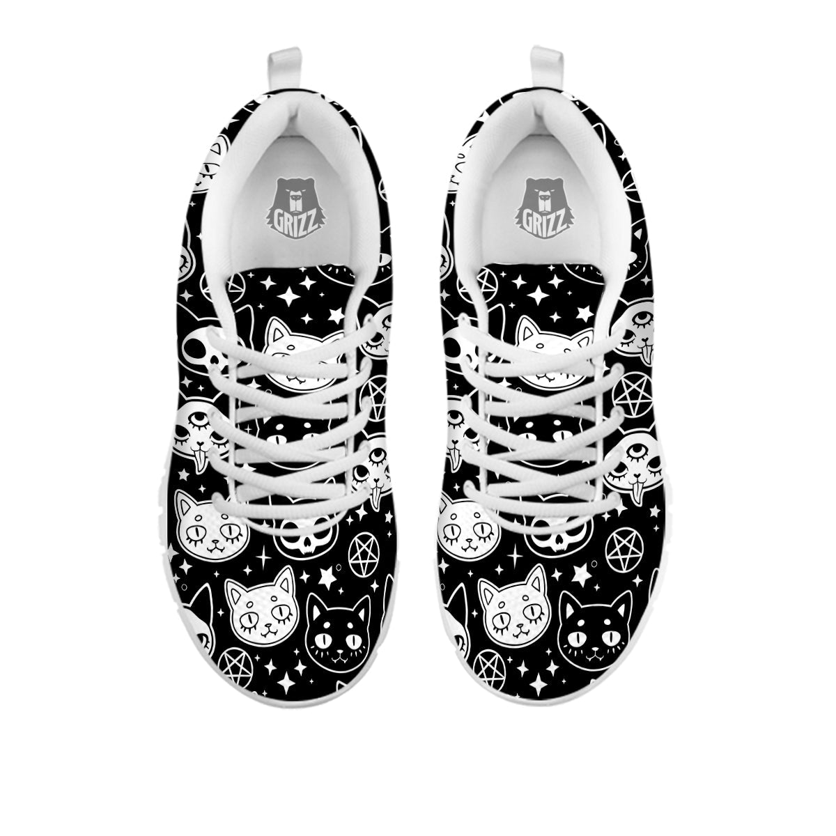 Witch And Ghost Black White Print Pattern White Sneaker-grizzshop