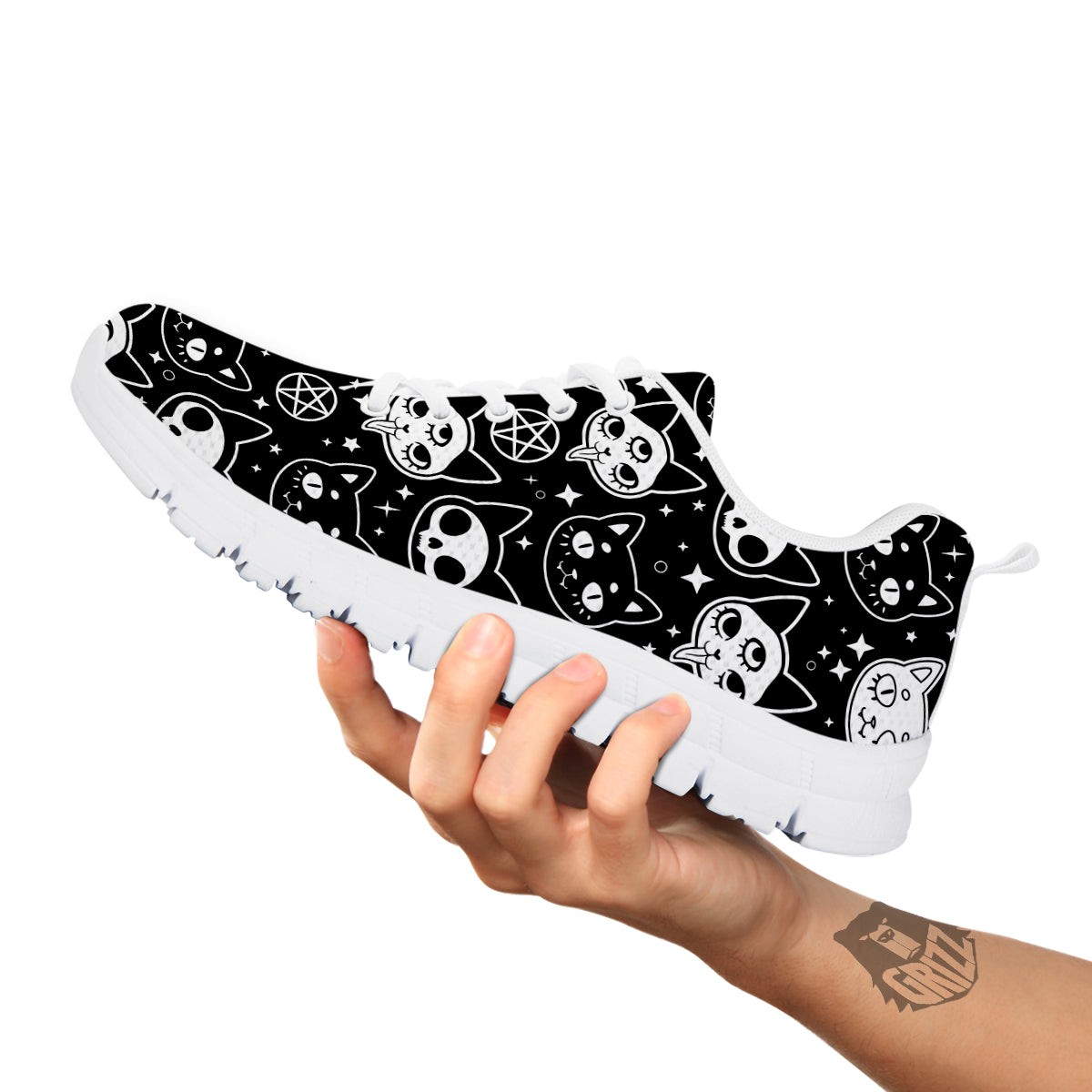 Witch And Ghost Black White Print Pattern White Sneaker-grizzshop