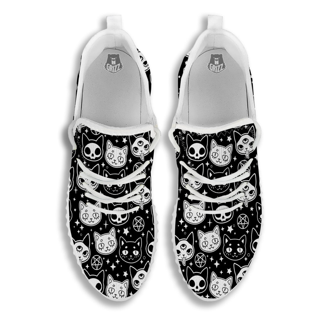 Witch And Ghost Black White Print Pattern White Walking Shoes-grizzshop