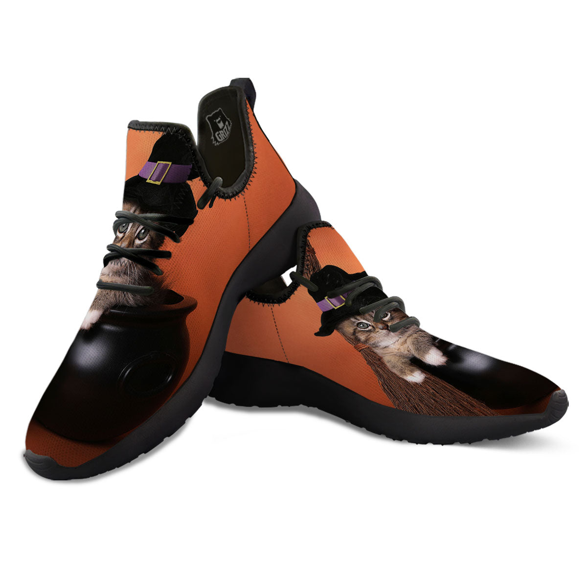 Witch Cat Halloween Cute Print Black Athletic Shoes-grizzshop