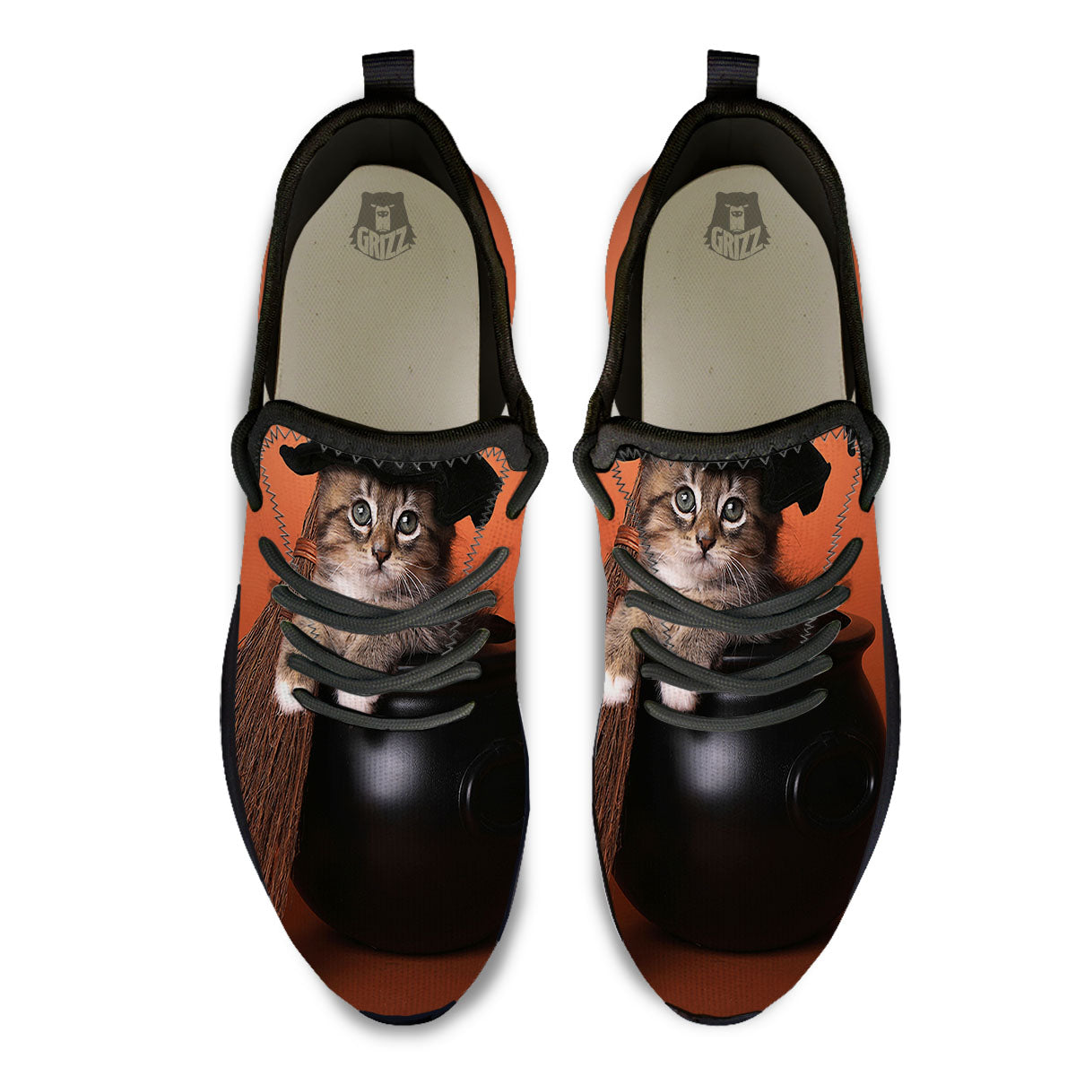 Witch Cat Halloween Cute Print Black Athletic Shoes-grizzshop