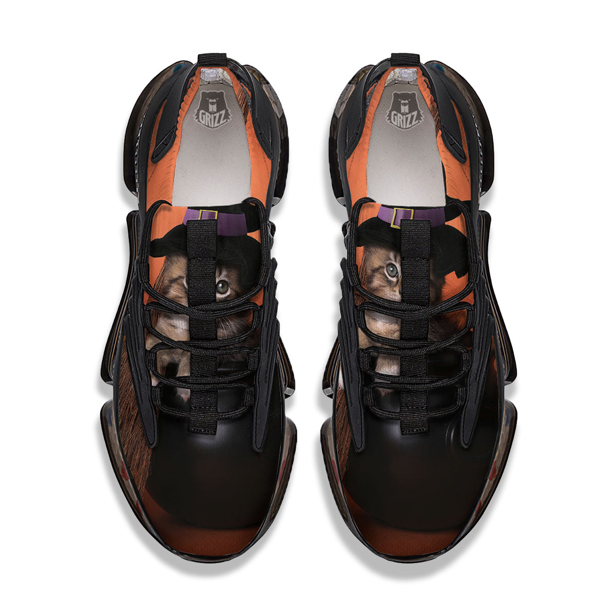 Witch Cat Halloween Cute Print Black Gym Shoes-grizzshop