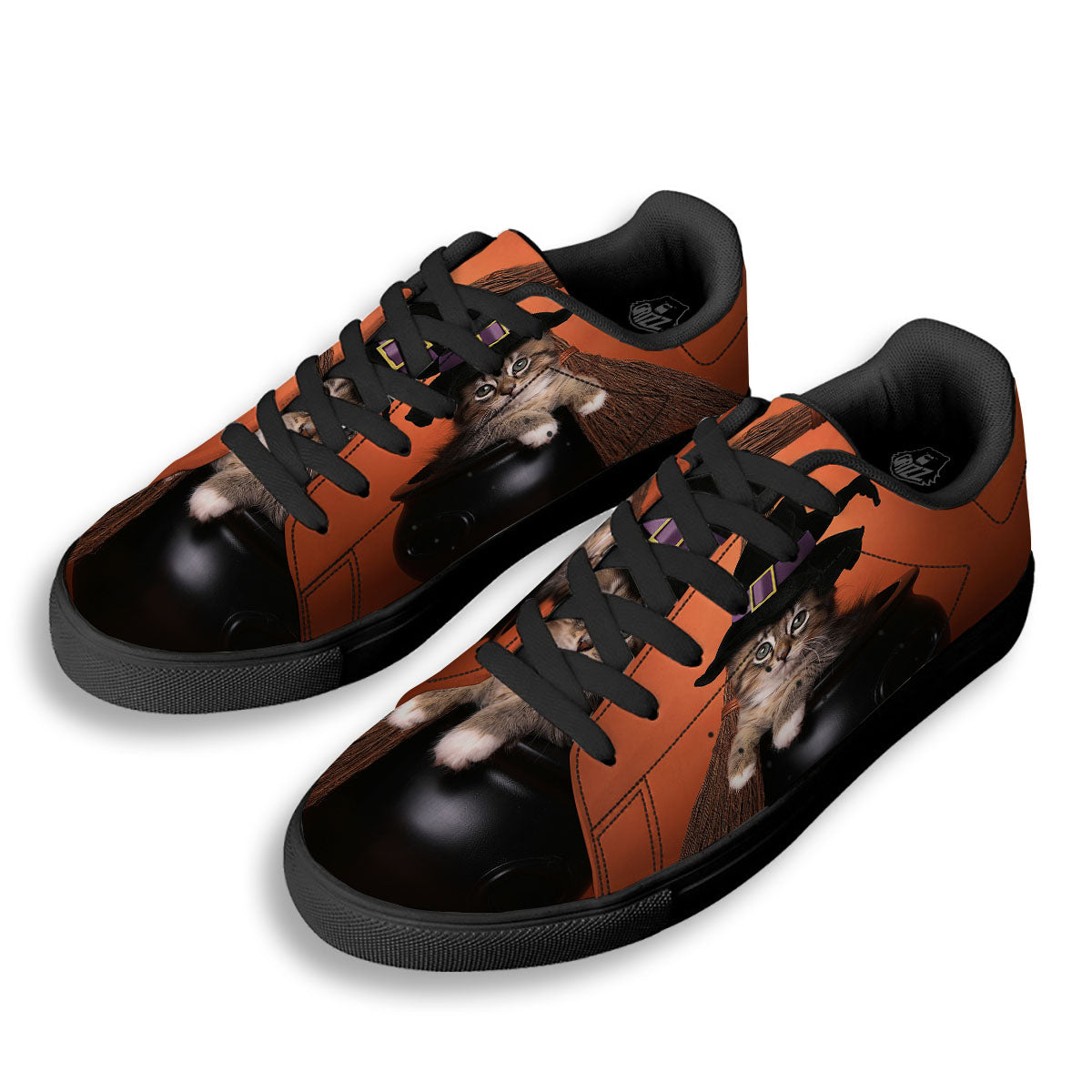 Witch Cat Halloween Cute Print Black Low Top Sneakers-grizzshop