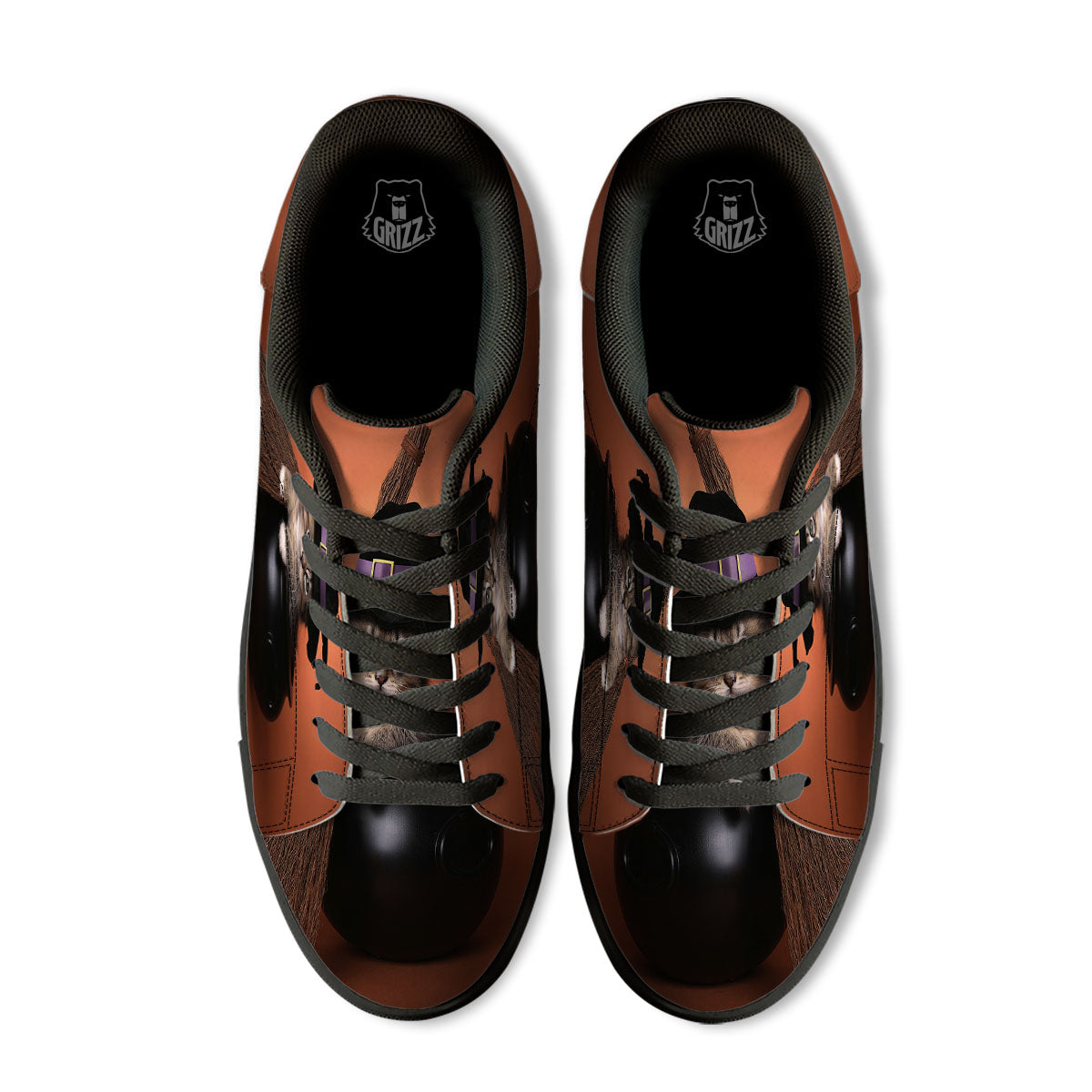 Witch Cat Halloween Cute Print Black Low Top Sneakers-grizzshop