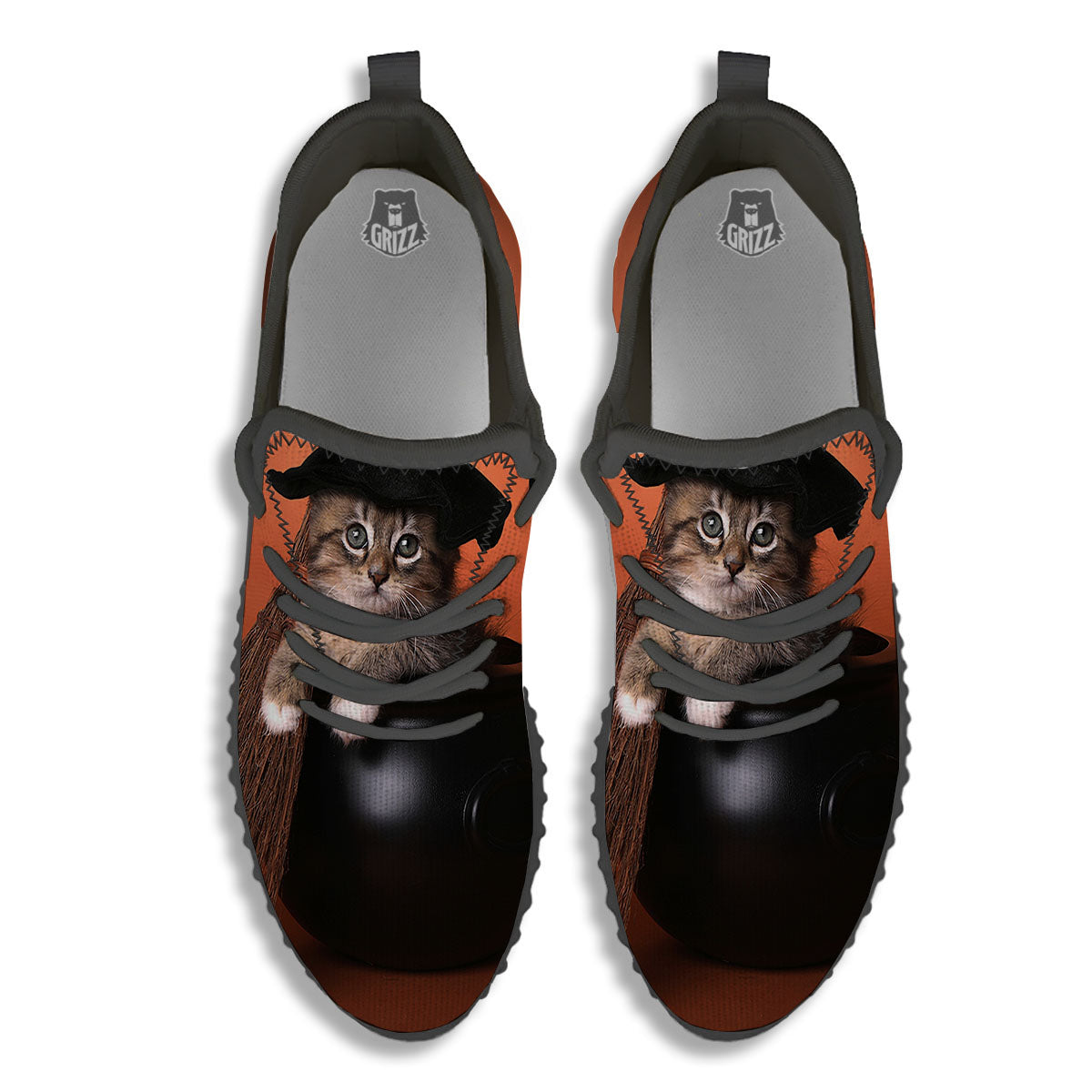 Witch Cat Halloween Cute Print Black Walking Shoes-grizzshop
