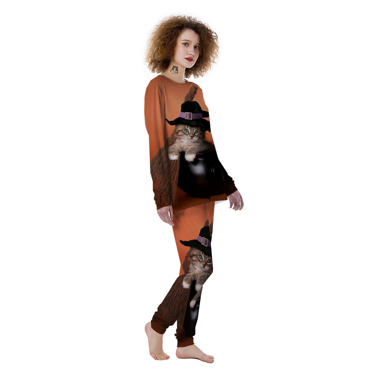 Witch Cat Halloween Cute Print Women's Pajamas-grizzshop