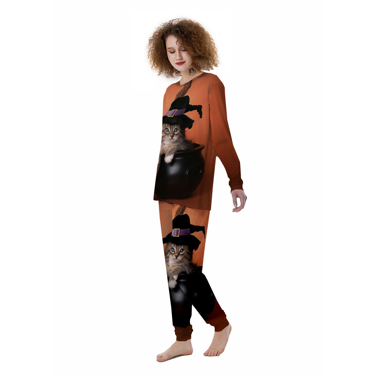Witch Cat Halloween Cute Print Women's Pajamas-grizzshop